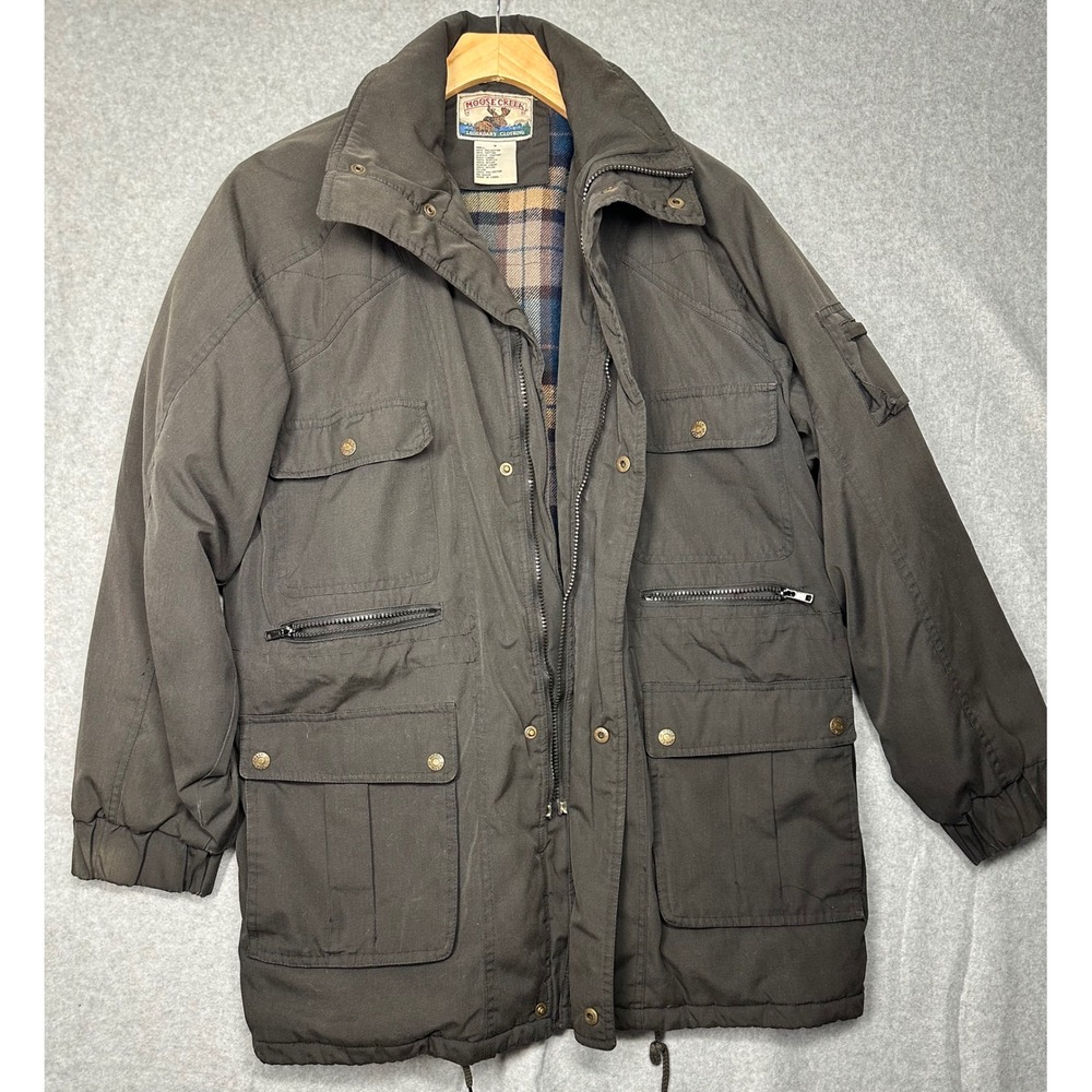 Moose Creek Mens Field Jacket Brown Cotton Blend Plaid Lined Utility Coat Size M